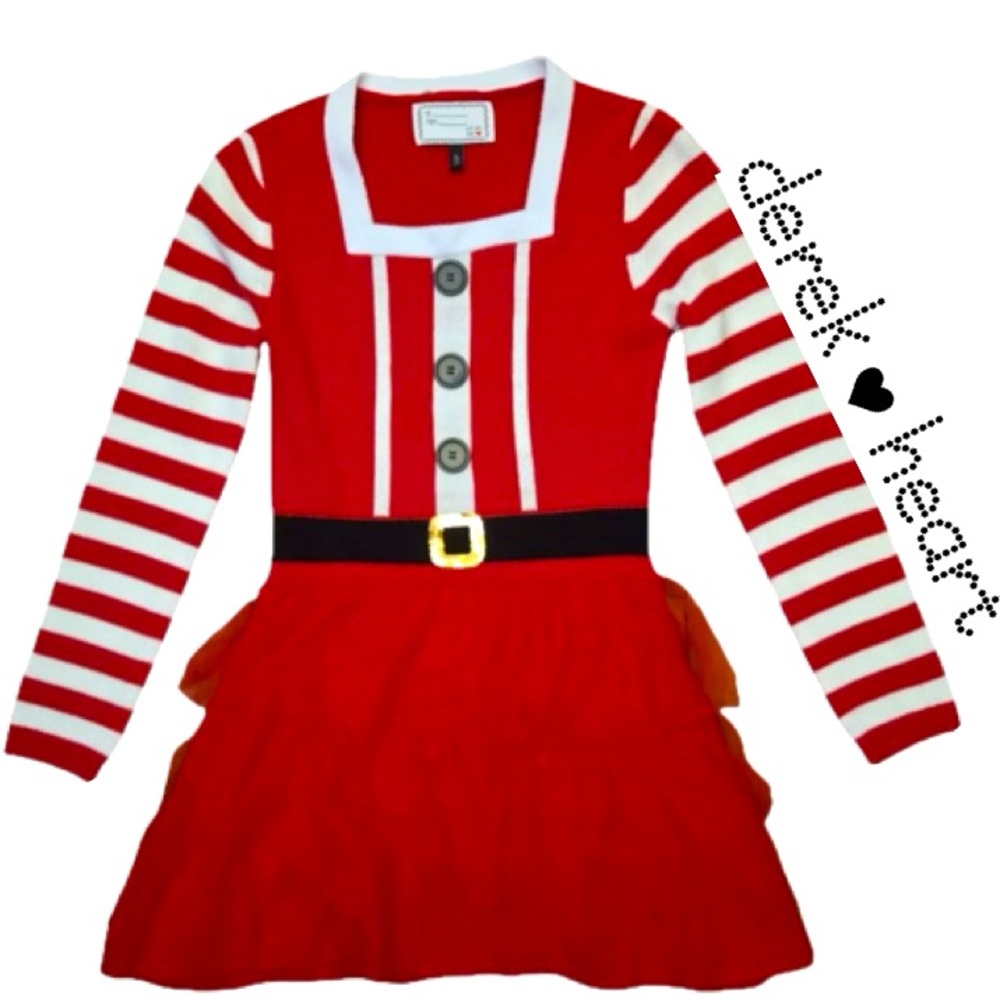 DEREK HEART Mrs. Santa Ugly Christmas Sweater Dress With Tulle Size Small
